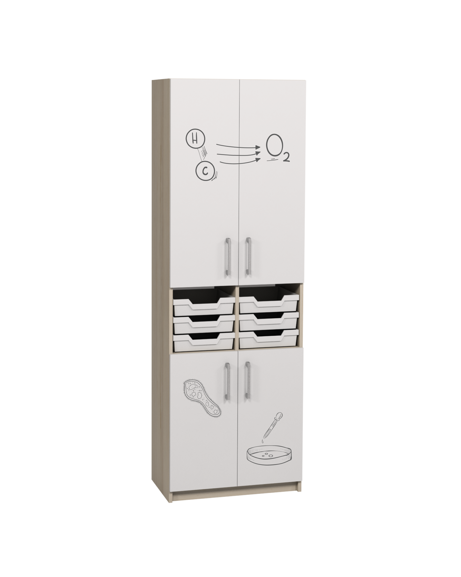 Шафа 4-х дверна з фотодруком для кабінетів біології, закрита з лотками, АЛМАНТ, 702х405х2115 мм.